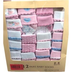 Infancie Baby Girl Socks 12 Pair Lot 0 6 M Pink Purple White Polka Dot Blue NWT